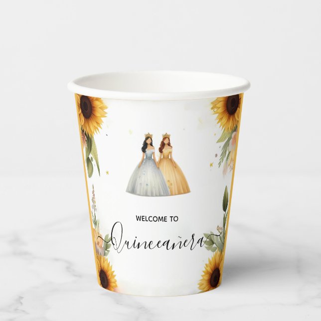 Fun Joy Lily Twin Dual Joint Double Quinceanera Paper Cups (Front)