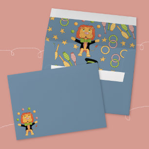 Fun Juggling Lion Plain Blue Envelope