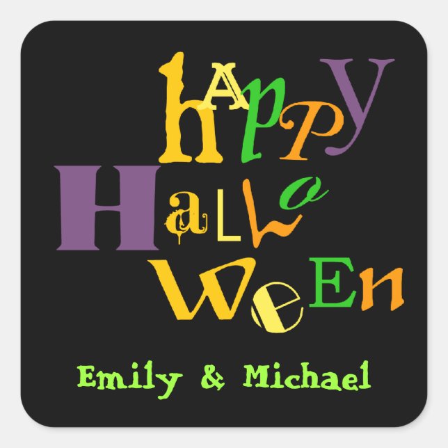 Fun jumbo typography colourful Halloween favour ta Square Sticker (Front)