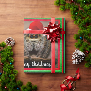 Fun Jumping Spider in Santa Hat Christmas  Wrapping Paper