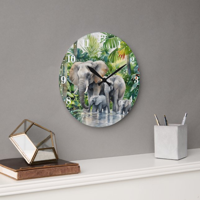 Fun Jungle elephant lovers  Large Clock (Office)