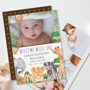Fun Jungle Safari Animal Baby Birth Announcement  
