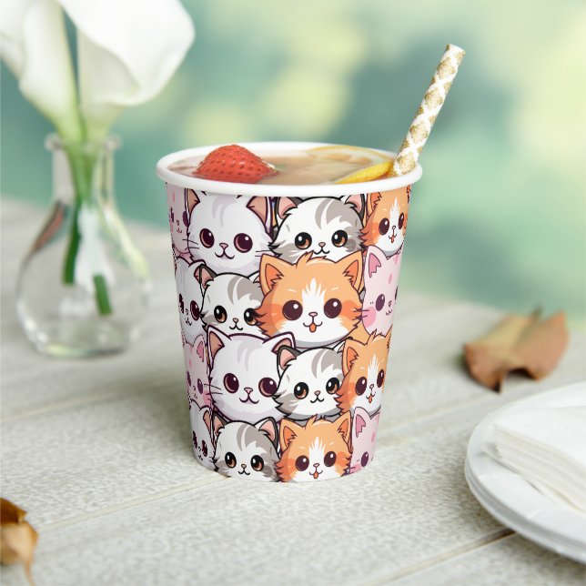 Fun Kawaii Colourful Simple Cats Kitten pet Patter Paper Cups (Insitu)