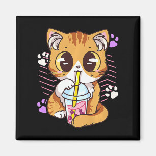 Fun Kawaii Cute Cat Boba Bubble Milk Tea Anime Nek Magnet