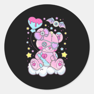 Fun Kawaii Pastel Goth Cute Creepy Bear Anime Japa Classic Round Sticker