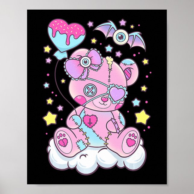 Fun Kawaii Pastel Goth Cute Creepy Bear Anime Japa Poster (Front)