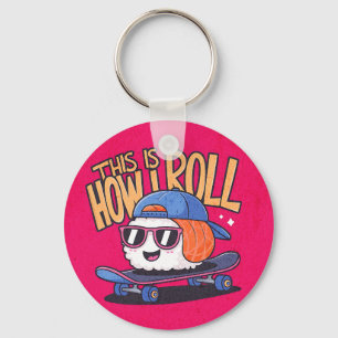 Fun Kawaii Sushi on skateboard Key Ring