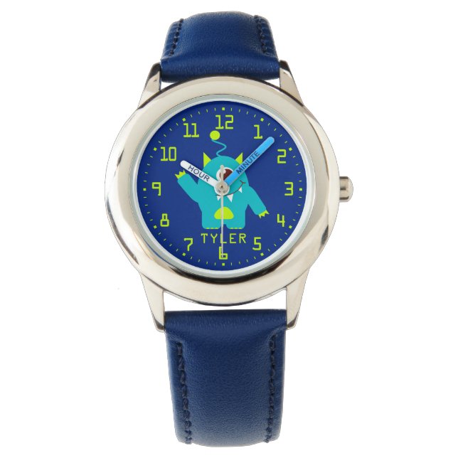 Fun kids alien blue aqua add your name wrist watch (Front)