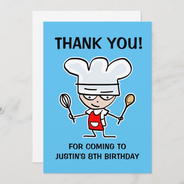 Fun kid's baking Birthday party thank you card (Front/Back)