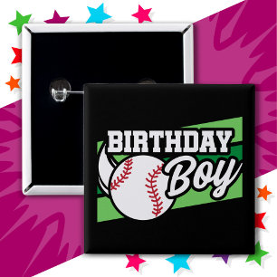 Fun Kids Baseball Party Home Run Birthday Boy 15 Cm Square Badge