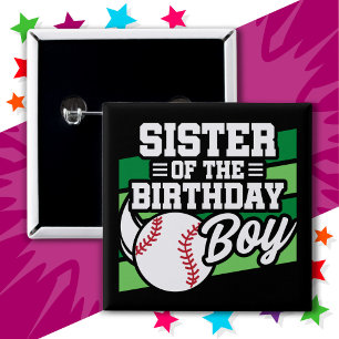 Fun Kids Baseball Party Sister of the Birthday Boy 15 Cm Square Badge