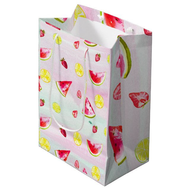 Fun Kids Birthday Watermelon Lemon  Tissue Paper Medium Gift Bag (Front Angled)
