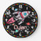 Fun kids boys rocket space black wall clock