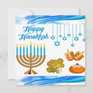 Fun kids Chanukah card coins dreidels menorah