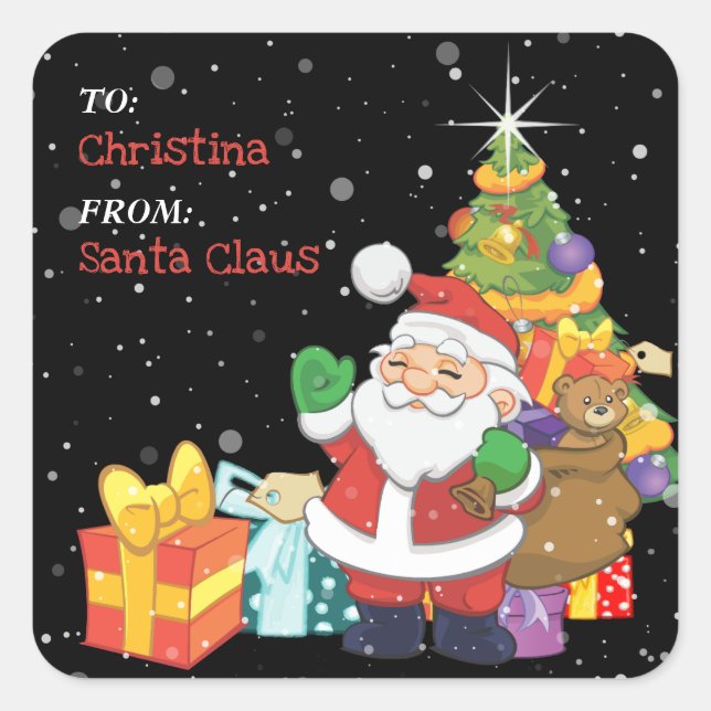 Fun Kids Christmas Personalised Gift Square Sticker (Front)