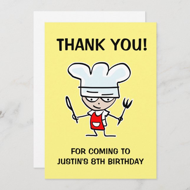Fun kid's cooking Birthday party thank you card (Front/Back)