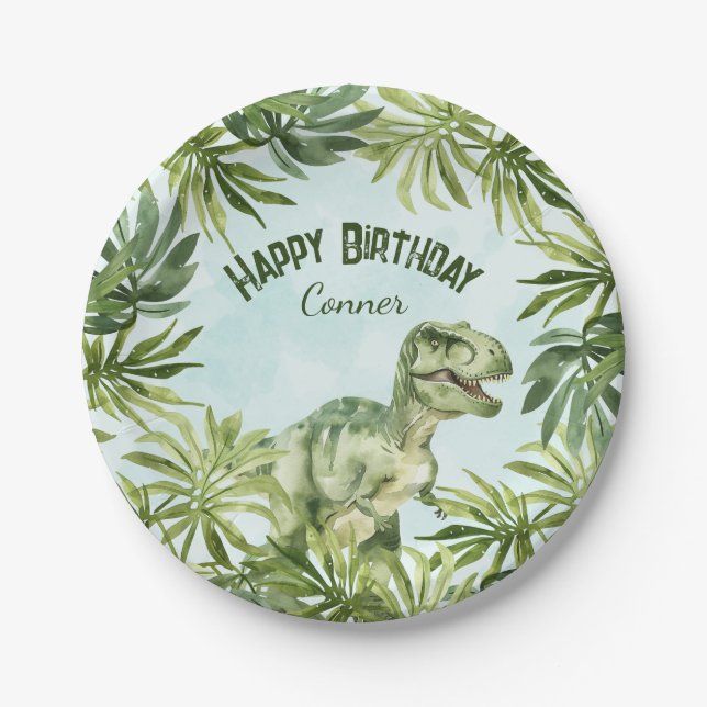 Fun Kids Dinosaur Birthday Party Paper Plate (Front)