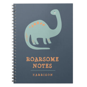 Fun Kids Dinosaur Blue &  Orange Personalised Notebook