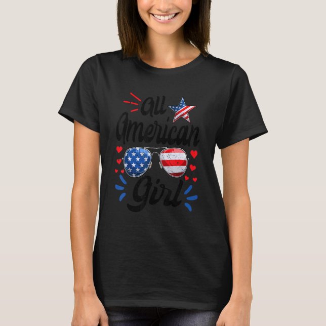 Fun Kids Girl All American Girls Patriotic July 4t T-Shirt (Front)