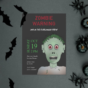 Fun Kids Green, Black & Red Zombie Halloween Party Invitation