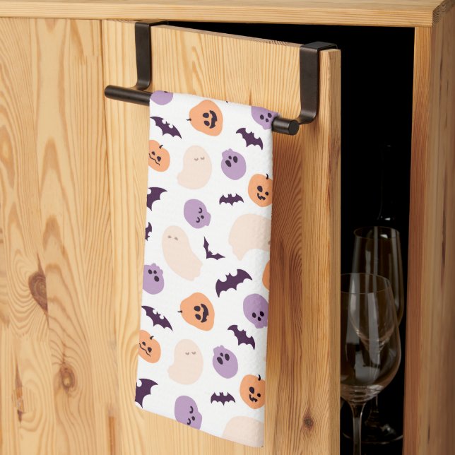 Fun Kids Halloween Pattern Tea Towel (Thirds Fold)