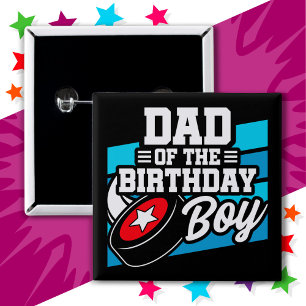 Fun Kids Hockey Party Dad of the Birthday Boy 15 Cm Square Badge