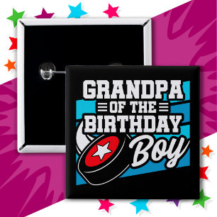 Fun Kids Hockey Party Grandpa of the Birthday Boy 15 Cm Square Badge