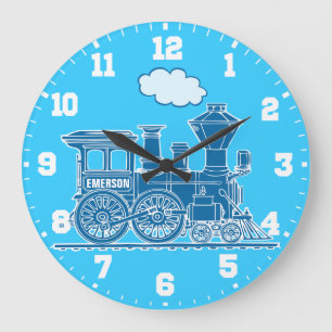 Fun kids name train blue and white wall clock