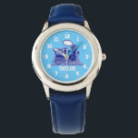 Fun kids named blue train wrist watch<br><div class="desc">Graphic art kids watch featuring a graphic blue steam train. Customise with your name currently reads Taylor.</div>