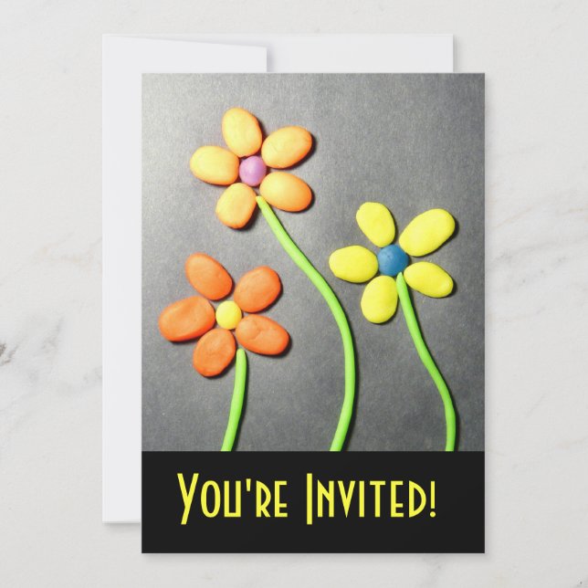 Fun Kid's Party Playdough Flowers Invitation (Front)