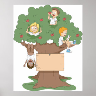 Fun Kids Playing in Apple Tree  Poster