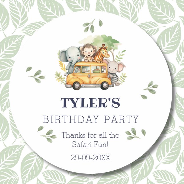 Fun Kids Safari Jungle Birthday Thank You   Classic Round Sticker (Creator Uploaded)