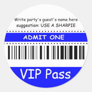 Fun Kids VIP Pass Admit One Birthday Party (blue) Classic Round Sticker