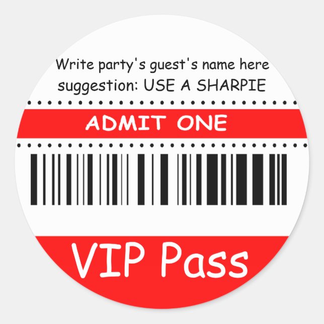Fun Kids VIP Pass Admit One Birthday Party (red) Classic Round Sticker (Front)
