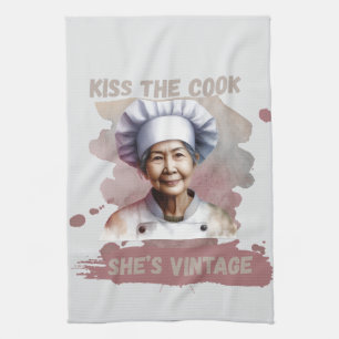 Fun Kiss The Cook She's Vintage Tea Towel