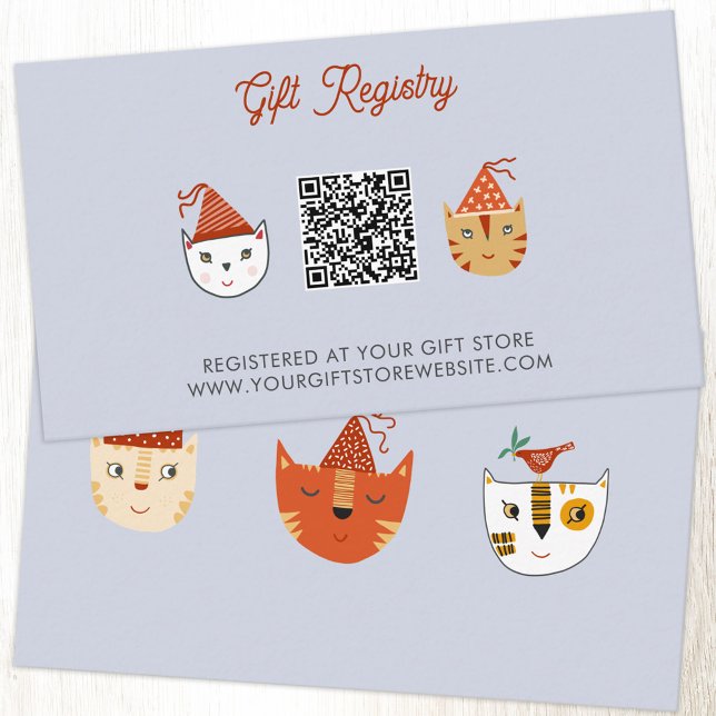 Fun Kitty Cat Baby Shower Gift Registry QR Code Enclosure Card (Fun party cat baby shower gift registry website and QR code enclosure card)