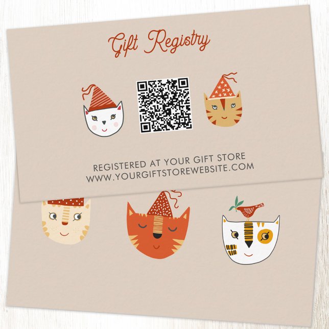 Fun Kitty Cat Baby Shower Gift Registry QR Code Enclosure Card (Fun party cat baby shower gift registry website and QR code enclosure card)