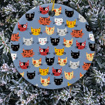 Fun Kitty Cat Ceramic Ornament<br><div class="desc">Lots of cute whimsical cats on a blue background.</div>