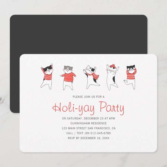 Fun Kitty Cat Party Holiday Party Invitation (Front/Back)
