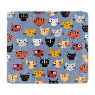 Fun Kitty Cat Pattern Blue Cutting Board