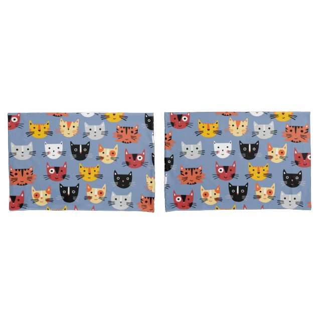 Fun Kitty Cat Pattern Blue Pillowcase (Front-Set)
