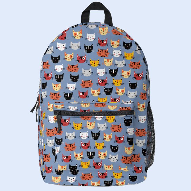 Fun Kitty Cat Printed Backpack (Fun cat face pattern backpack)
