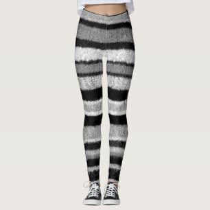 fun knitted black white stripes retro design leggings