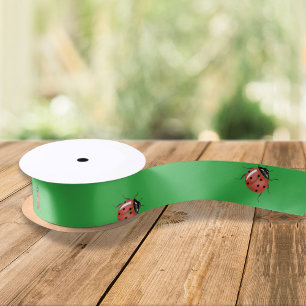 Fun Ladybug Green Satin Ribbon