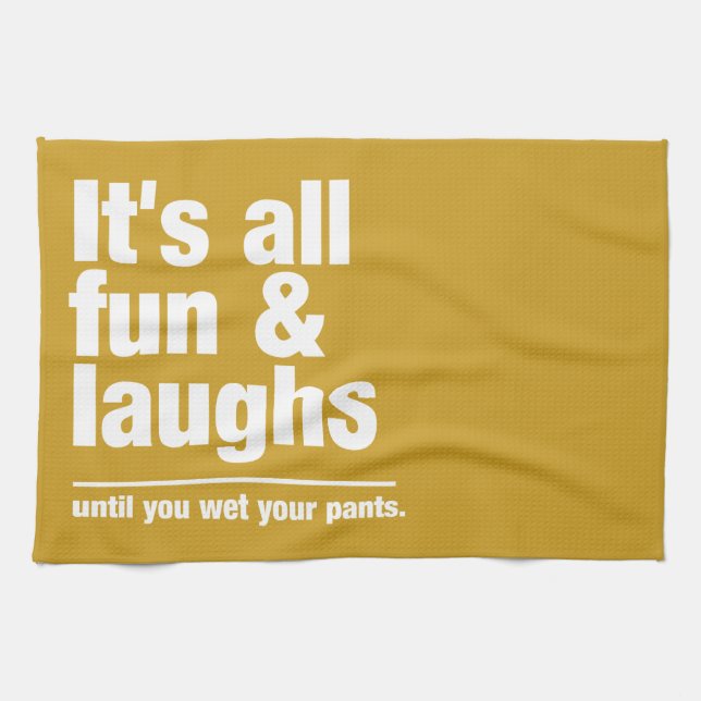 FUN & LAUGHS custom colour kitchen towel (Horizontal)