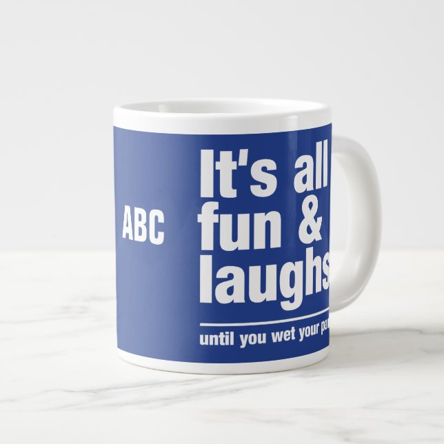 FUN & LAUGHS custom colour & monogram mugs (Front Right)