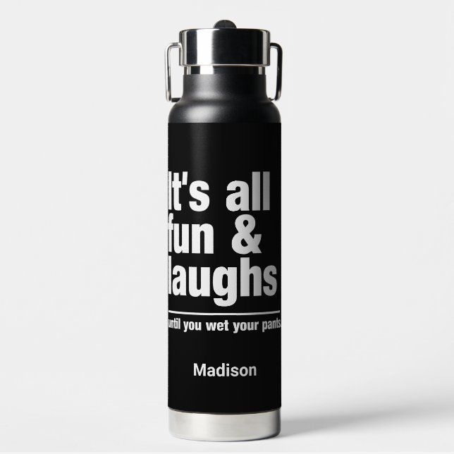 FUN & LAUGHS custom name & colour Water Bottle (Front)