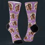 Fun Lavender Newlyweds Photo Pattern Socks<br><div class="desc">These fun lavender newlyweds photo pattern wedding dress or casual socks feature the couple's photo and white hearts in an offset pattern and their names and wedding date! These are perfect for the groom as he walks down the aisle, as a gift for the bride, as a bridal party favour,...</div>