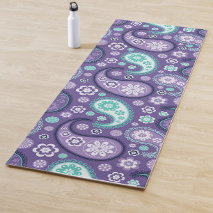Fun Lavender Purple Mint Green Paisley Floral Yoga Mat