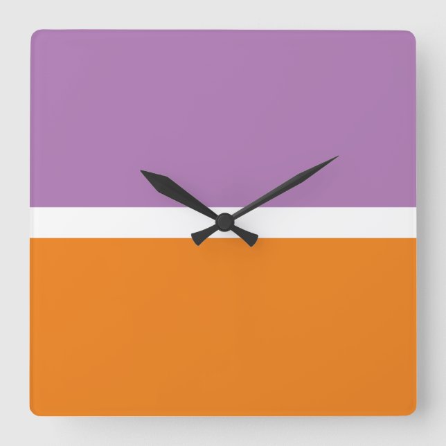 Fun Lavender Purple White Orange Colour Blocks Square Wall Clock (Front)